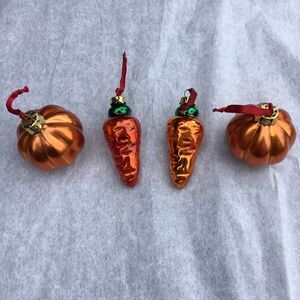 4 VTG Glass Halloween Christmas Ornaments Carrots And Pumpkins